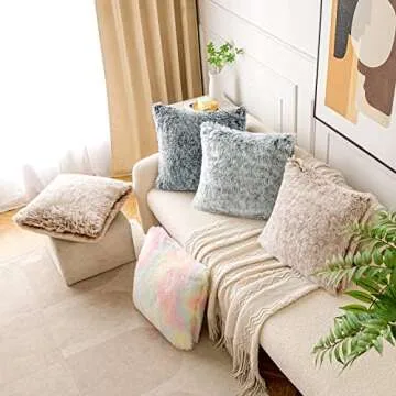 MIULEE Pack of 2 Ultra Soft Fluffy Throw Pillow Covers Decorative Plush Shaggy Double-Sided Faux Fur Winter Pillow Cases Cushions Covers for Cute Sofa Bedroom Car 18x18 Inch Brown Ombre