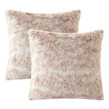 MIULEE Pack of 2 Ultra Soft Fluffy Throw Pillow Covers Decorative Plush Shaggy Double-Sided Faux Fur Winter Pillow Cases Cushions Covers for Cute Sofa Bedroom Car 18x18 Inch Brown Ombre