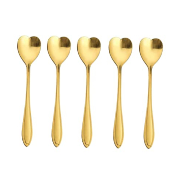 Set of 10 Heart-Shaped Gold Stainless Steel Spoons for Coffee, Desserts, and Tea - Ideal for Sugar, ...