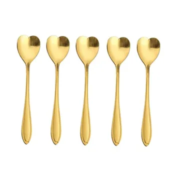 Set of 10 Heart-Shaped Gold Stainless Steel Spoons for Coffee, Desserts, and Tea - Ideal for Sugar, ...
