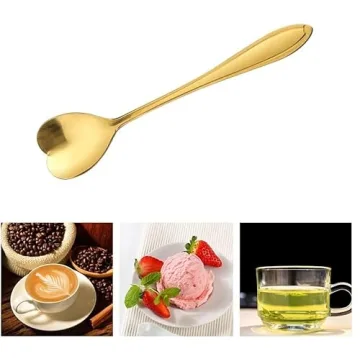 Heart-Shaped Gold Stainless Steel Spoons Set for Coffee and Desserts
