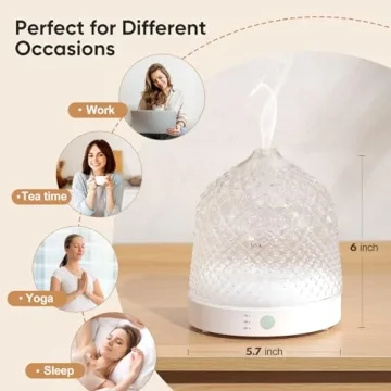 Lecdura Glass Essential Oil Diffuser, 200ml Ultrasonic Aroma Diffusers with Glass Reservoir Dome & White Plastic Base Lock Color Auto-Off Timer 7 Color Light for Home Office Bedroom Yoga