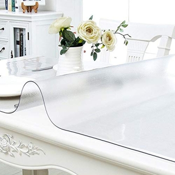 NECAUX Custom Multi-Size 1.5mm Thick Frosted PVC Table Cover Protector - 24 x 48 Inch Water Resistant Plastic Rectangular Vinyl Non-Slip Desk Pad for 4 Foot Coffee Table/Writing Desk
