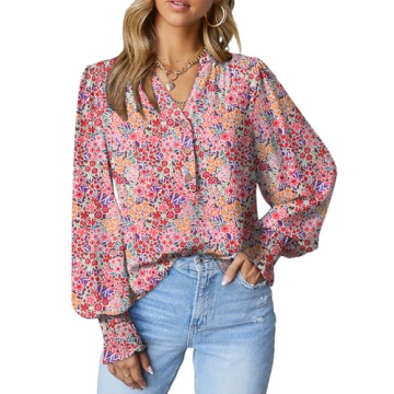 Dokotoo Women’s Summer Tops - Casual Easel Flowy Print V Neck Blouses for 2024 Fashion