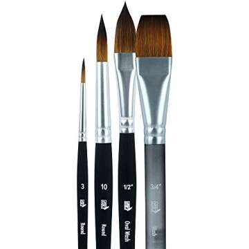 Princeton Artist Brush Co. Aqua Elite Professional Watercolor Paint Brushes 4850 Series - 4pc Synthetic Kolinsky Sable Watercolor Brush Set - Gouache Brushes