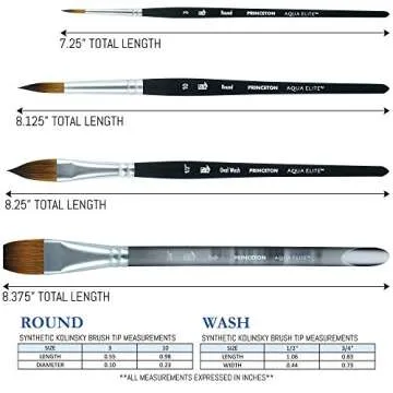 Princeton Artist Brush Co. Aqua Elite Professional Watercolor Paint Brushes 4850 Series - 4pc Synthetic Kolinsky Sable Watercolor Brush Set - Gouache Brushes