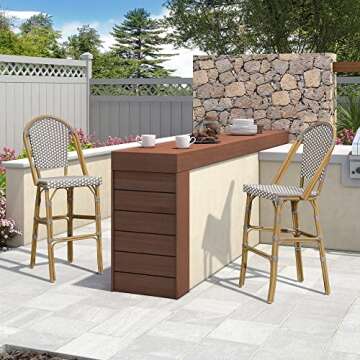 PURPLE LEAF French Counter Height Bar Stool Set of 4 25" Bamboo Print Finish Patio Bar Chairs with B...