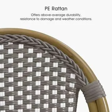 PURPLE LEAF French Counter Height Bar Stool Set of 4 25" Bamboo Print Finish Patio Bar Chairs with Back Rattan Bar Chairs French Bistro Set for Kitchen Outdoor Counter Stool Grey