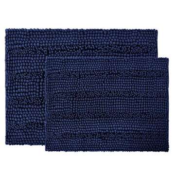 NICETOWN Navy Blue Bathroom Rugs, Ultra Thick and Soft Texture Chenille Plush Floor Mats Hand-Tufted...