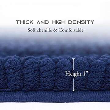 NICETOWN Navy Blue Bathroom Rugs, Ultra Thick and Soft Texture Chenille Plush Floor Mats Hand-Tufted Bath Rug with Non-Slip Backing, Microfiber Door Mat for Kitchen/Entryway (Pack 2-20 x 32/17 x 24)