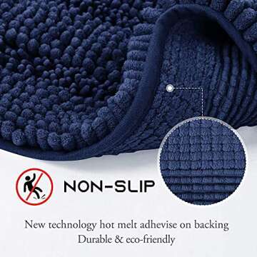 NICETOWN Navy Blue Bathroom Rugs, Ultra Thick and Soft Texture Chenille Plush Floor Mats Hand-Tufted Bath Rug with Non-Slip Backing, Microfiber Door Mat for Kitchen/Entryway (Pack 2-20 x 32/17 x 24)