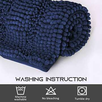NICETOWN Navy Blue Bathroom Rugs, Ultra Thick and Soft Texture Chenille Plush Floor Mats Hand-Tufted Bath Rug with Non-Slip Backing, Microfiber Door Mat for Kitchen/Entryway (Pack 2-20 x 32/17 x 24)