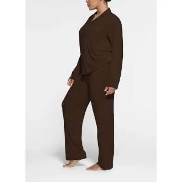 MANBEIYA Womens Pajama Sets 2 Piece Button Down Long Sleeve Sleepwear Pjs Loungewear Sets (Small,Brown)