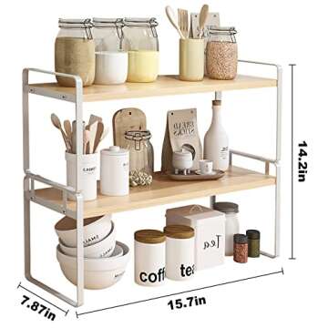 YGYQZ Wood Office Desk Shelf Organizer - Desktop Supplies Cute Dresser Top Organization Storage Rack...