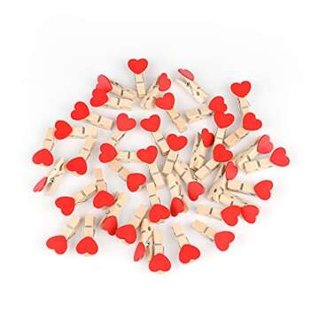 jijAcraft 100Pcs Clothespins with String, 1.4 inch Heavy-Duty Wooden Clothes Pins with Red Heart, Mini Photo Clips for Hanging Clip Photos, Clothes, Crafts, Arts Outdoor and Indoor