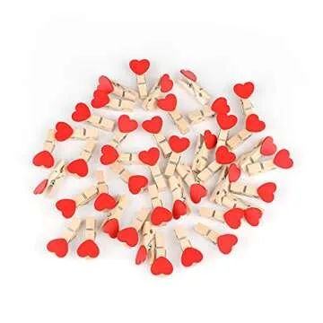 jijAcraft 100Pcs Clothespins with String, 1.4 inch Heavy-Duty Wooden Clothes Pins with Red Heart, Mini Photo Clips for Hanging Clip Photos, Clothes, Crafts, Arts Outdoor and Indoor
