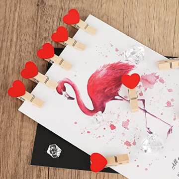 jijAcraft 100Pcs Clothespins with String, 1.4 inch Heavy-Duty Wooden Clothes Pins with Red Heart, Mini Photo Clips for Hanging Clip Photos, Clothes, Crafts, Arts Outdoor and Indoor