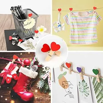 jijAcraft 100Pcs Clothespins with String, 1.4 inch Heavy-Duty Wooden Clothes Pins with Red Heart, Mini Photo Clips for Hanging Clip Photos, Clothes, Crafts, Arts Outdoor and Indoor