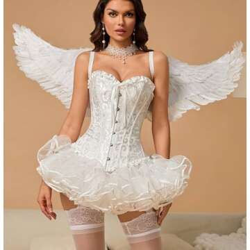 SZIVYSHI Corset Tops for Women, Bustier Shapewear Lingerie, Fashion Lace Waist Push Up Bodysuit Vest, Strapless Vintage Victorian Overbust Bodice for Night Out (White,XS)