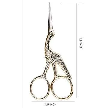 3.6" Stainless Steel Tip Classic Stork Scissors Crane Design Sewing Scissors DIY Tools Small Shear for Embroidery, Craft, Needle Work, Art Work Everyday Use Gold Scissors