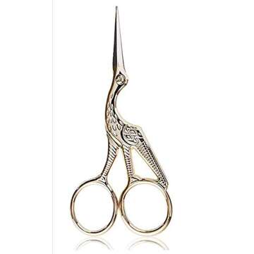 3.6" Stainless Steel Tip Classic Stork Scissors Crane Design Sewing Scissors DIY Tools Small Shear for Embroidery, Craft, Needle Work, Art Work Everyday Use Gold Scissors