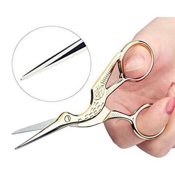3.6" Stainless Steel Tip Classic Stork Scissors Crane Design Sewing Scissors DIY Tools Small Shear for Embroidery, Craft, Needle Work, Art Work Everyday Use Gold Scissors