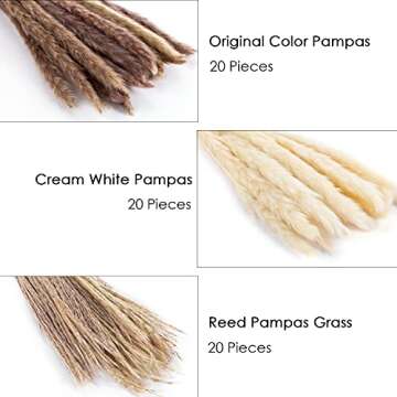 Dried Pampas Grass, 60 Pcs Natural Pampas Grass with 3 Colors Fluffy Swinging DIY Boho Plant 17" Small Flower Bouquet Decorative Flora Arrangement Home Decor for Living Room Balcony Wedding Party