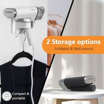 Pionix Handheld Garment Steamer - Foldable Handheld Steamer Clothes, 2-in-1 Horizontal & Vertical Fabric Steamer, Portable Hand Held Steamers for Clothes, 1000W Steam Press for Home & Travel - black