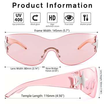 COASION Rimless 2000s Wrap Around Star Sunglasses Women Men Visor Shield Shades Oversized Fashion Fr...