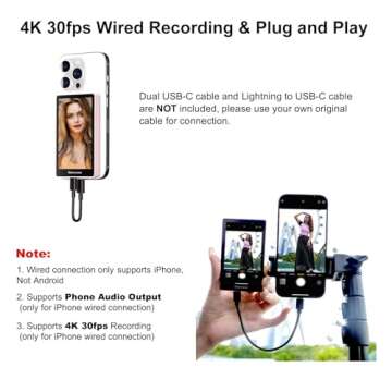 Newmowa Pink Magnetic Phone Vlog Selfie Monitor Screen, 1080P Wireless Recording, Using Phone Rear C...