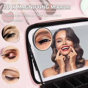 Large Makeup Bag With Light Up Mirror, [Extra Large Size] Yofuly Lighted Makeup Case, Travel Makeup Train Case with Adjustable Dividers and 10x Magnifying Mirror | 3 Adjustable Brightness