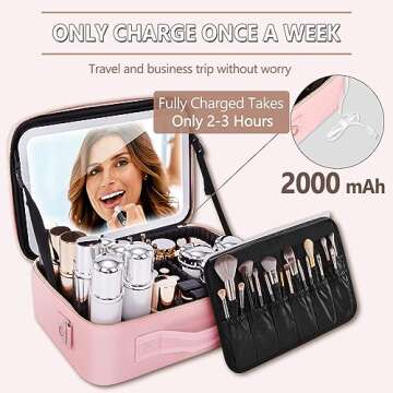 Large Makeup Bag With Light Up Mirror, [Extra Large Size] Yofuly Lighted Makeup Case, Travel Makeup Train Case with Adjustable Dividers and 10x Magnifying Mirror | 3 Adjustable Brightness