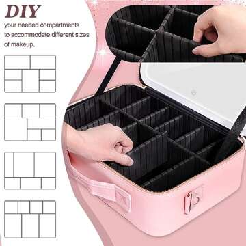 Large Makeup Bag With Light Up Mirror, [Extra Large Size] Yofuly Lighted Makeup Case, Travel Makeup Train Case with Adjustable Dividers and 10x Magnifying Mirror | 3 Adjustable Brightness