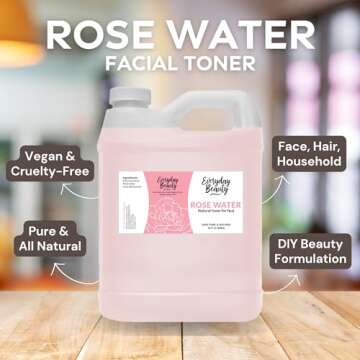 Rose Water Facial Toner - 32oz Bulk Alcohol-Free Vegan All Natural Refreshing for Face and Hair - Uplifts, Calming & Soothing for All Skin Types