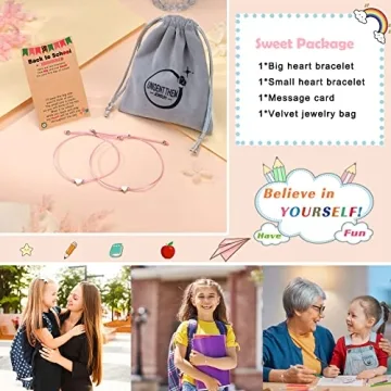 Matching Mother Daughter School Bracelets Adjustable Heart Charms