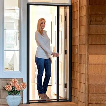LARSON Brisa Single Black Retractable Screen Door with EZ-Glide, Roll Up Screen Door Fits 80-in Tall x 32-in to 36-in Wide Front Doors