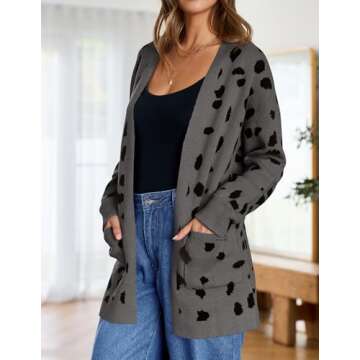 ZESICA Women's Fall Winter Long Sleeves Open Front Leopard Print Knitted Coat