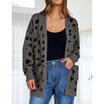 ZESICA Women's Leopard Print Cardigan for Stylish Warmth