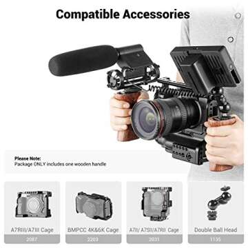 SMALLRIG Side Wooden Handle Grip for DSLR Camera Cage with Cold Shoe Mount and Adjustable Position