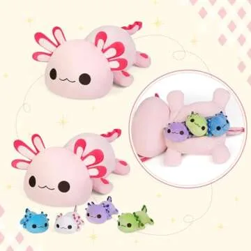 KMUYSL Axolotl Plush Toys for Ages 3 4 5 6 7 8+ Year Old- Axolotl Mommy Stuffed Animal with 4 Baby A...