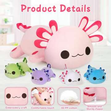 KMUYSL Axolotl Plush Toys for Ages 3 4 5 6 7 8+ Year Old- Axolotl Mommy Stuffed Animal with 4 Baby Axolotls in Her Tummy, Plush Toys Set, Christmas Birthday Gifts for Baby, Toddler, Kids
