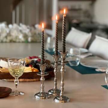 Americana 3 Piece Taper Candle Stick Holder Set, Aluminum, Varied Sizes 9, 7.5, and 6.25 Inches Tall, Home Table Top Decor