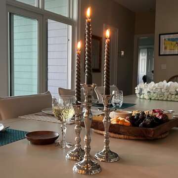 Americana 3 Piece Taper Candle Stick Holder Set, Aluminum, Varied Sizes 9, 7.5, and 6.25 Inches Tall, Home Table Top Decor