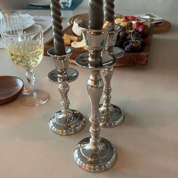 Americana 3 Piece Taper Candle Stick Holder Set, Aluminum, Varied Sizes 9, 7.5, and 6.25 Inches Tall, Home Table Top Decor