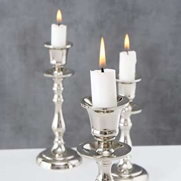 Americana 3 Piece Taper Candle Stick Holder Set, Aluminum, Varied Sizes 9, 7.5, and 6.25 Inches Tall, Home Table Top Decor