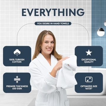 Luxury White Hand Towels - Soft 100% Turkish Cotton Set of 6