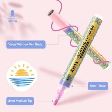 Arrtx 48 Colors Acrylic Paint Pens, 3mm Medium Tip Paint Markers Paint Pens, Non Toxic, Waterbased, Quick Drying for Artists Detailing, Rock Painting, Wood, Canvas, DIY Crafts Making Art Supplies