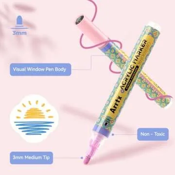 Arrtx 48 Colors Acrylic Paint Pens, 3mm Medium Tip Paint Markers Paint Pens, Non Toxic, Waterbased, Quick Drying for Artists Detailing, Rock Painting, Wood, Canvas, DIY Crafts Making Art Supplies