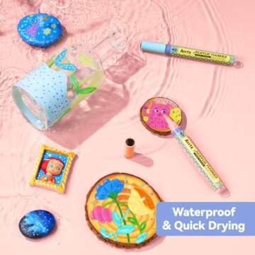 Arrtx 48 Colors Acrylic Paint Pens, 3mm Medium Tip Paint Markers Paint Pens, Non Toxic, Waterbased, Quick Drying for Artists Detailing, Rock Painting, Wood, Canvas, DIY Crafts Making Art Supplies