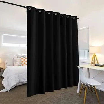 RYB HOME Blackout Thermal Insulated Blind Curtains, Noise Reduce Barrier for Nursery, Portable Curtain for Sliding Glass Door/Storage/Space Room Divider, 7 ft Tall x 8.3 ft Wide, Black, 1 Panel